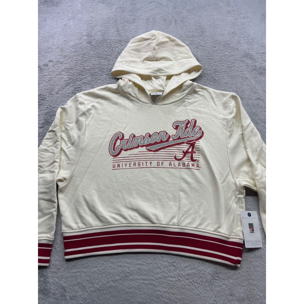 NCAA Alabama Crimson Tide Women Cream Cropped Hoodie Sweatshirt Medium NEW